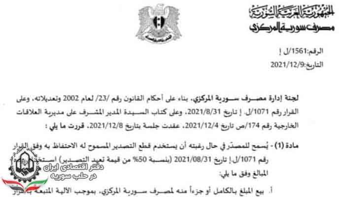 قانون صادرات و واردات به سوریه